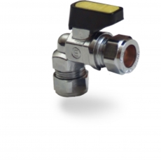 Compression Mini Ball Valve Angled 15mm X 10mm Gas