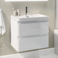 Gloss White Wall Hung Basin Drawer Vanity 600Mm