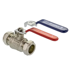 Lever Ball Valve Black Handle c/w Red & Blue Bands -  28mm